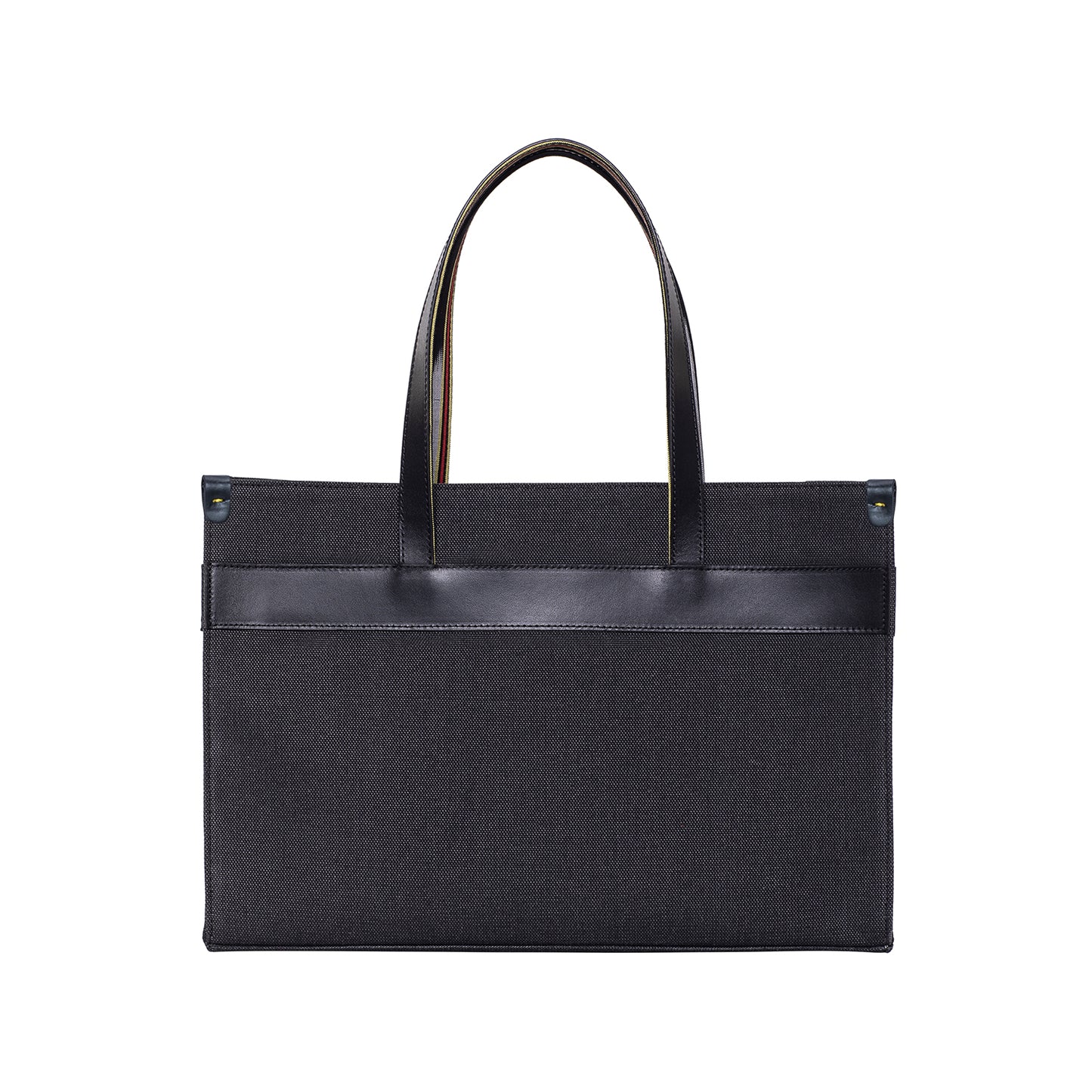 Black Leather & Canvas Tote Bag with Pockets