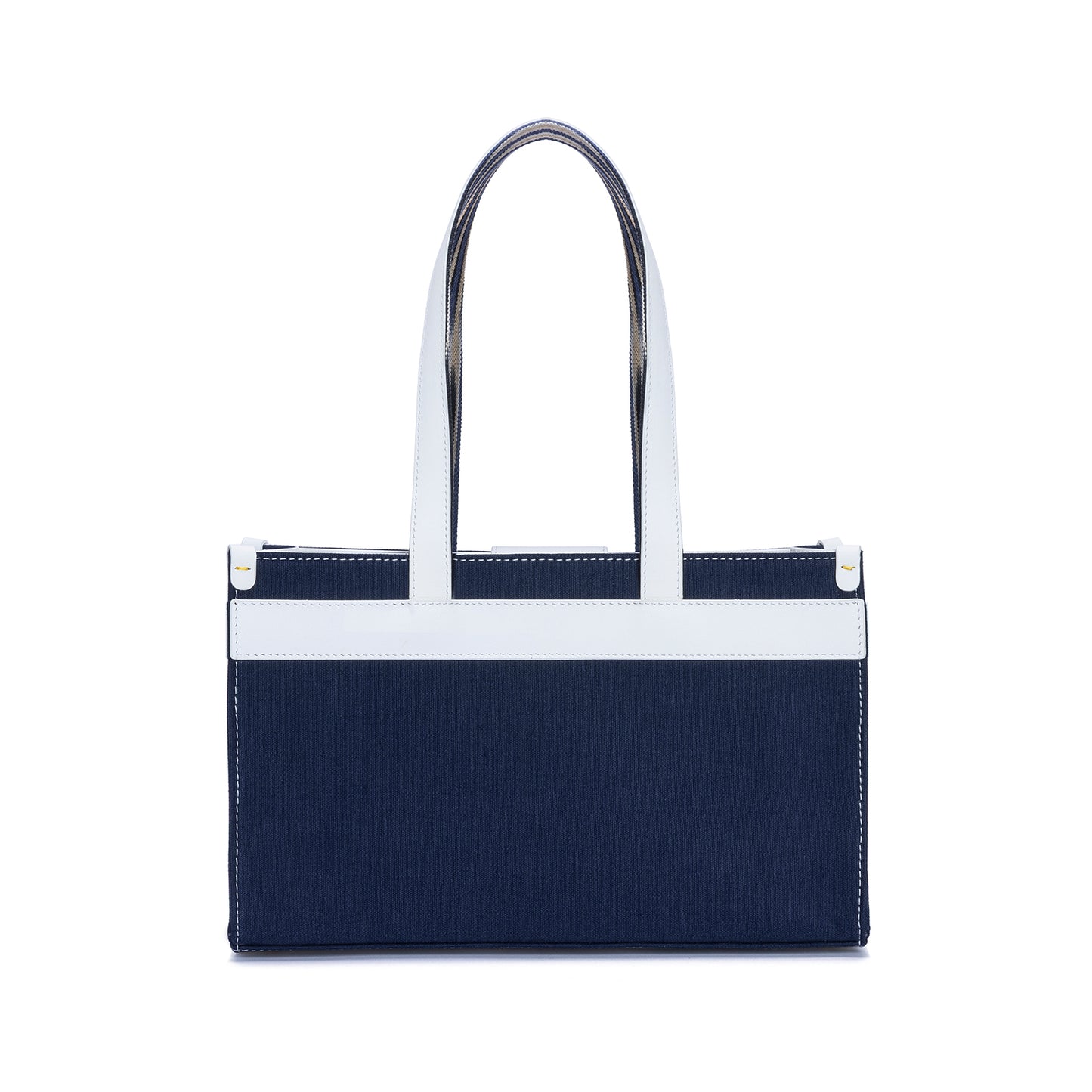 Midi Navy Leather & Canvas Tote Bag with Pockets