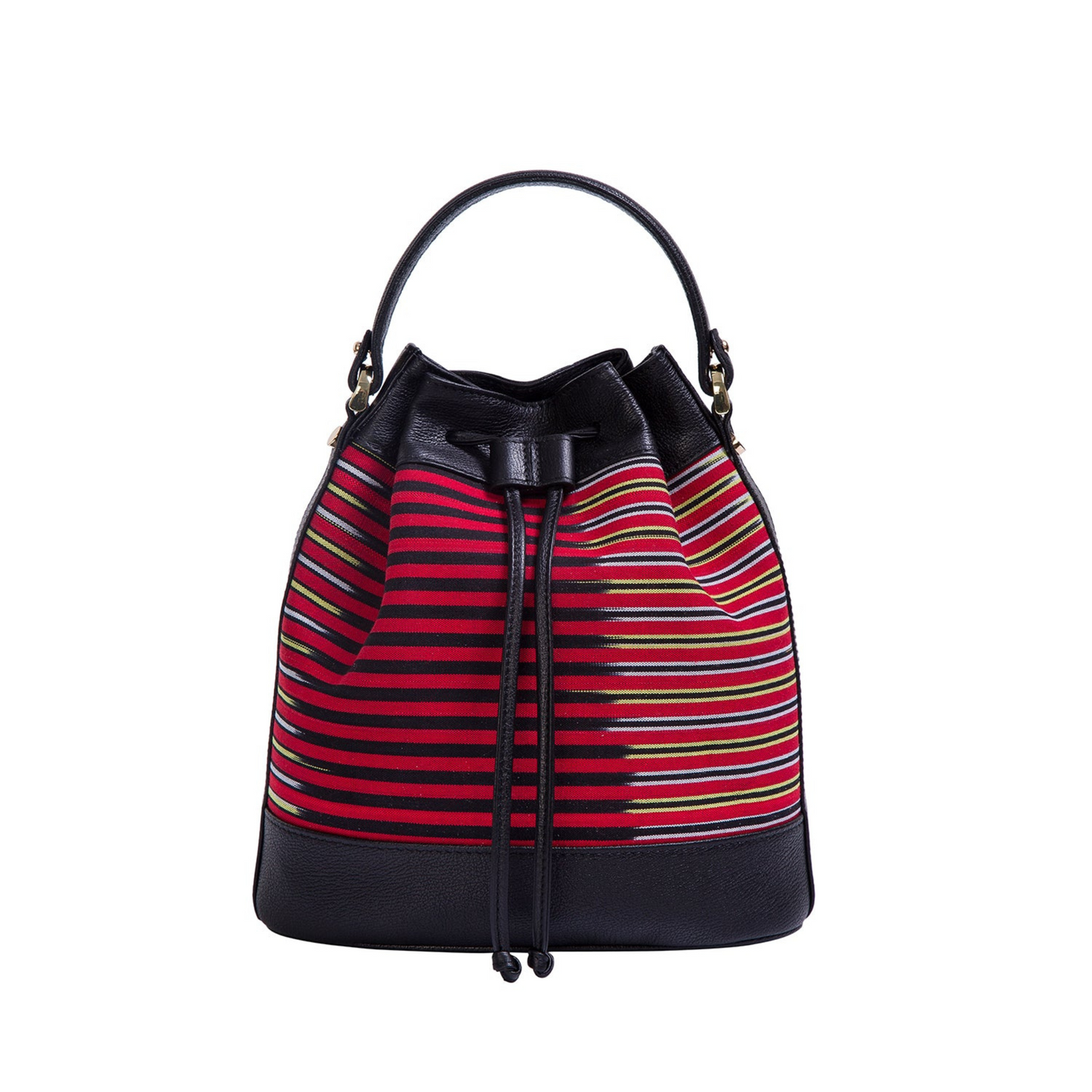Kuz model. Handwoven fabric on the body and genuine leather detailings. Worn in three ways: hand, shoulder and backpack bag.