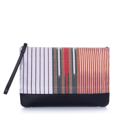 Puli - Black Calfskin & Handloomed Fabric Clutch