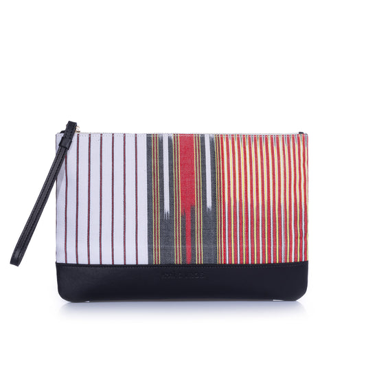 Puli - Black Calfskin & Handloomed Fabric Clutch