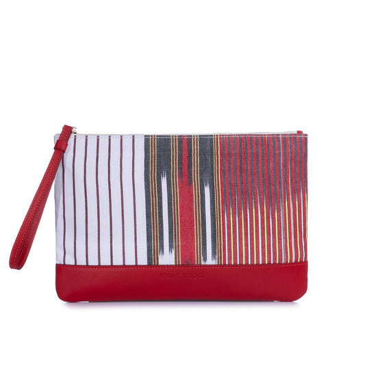 Puli - Red Calfskin & Handloomed Fabric Clutch