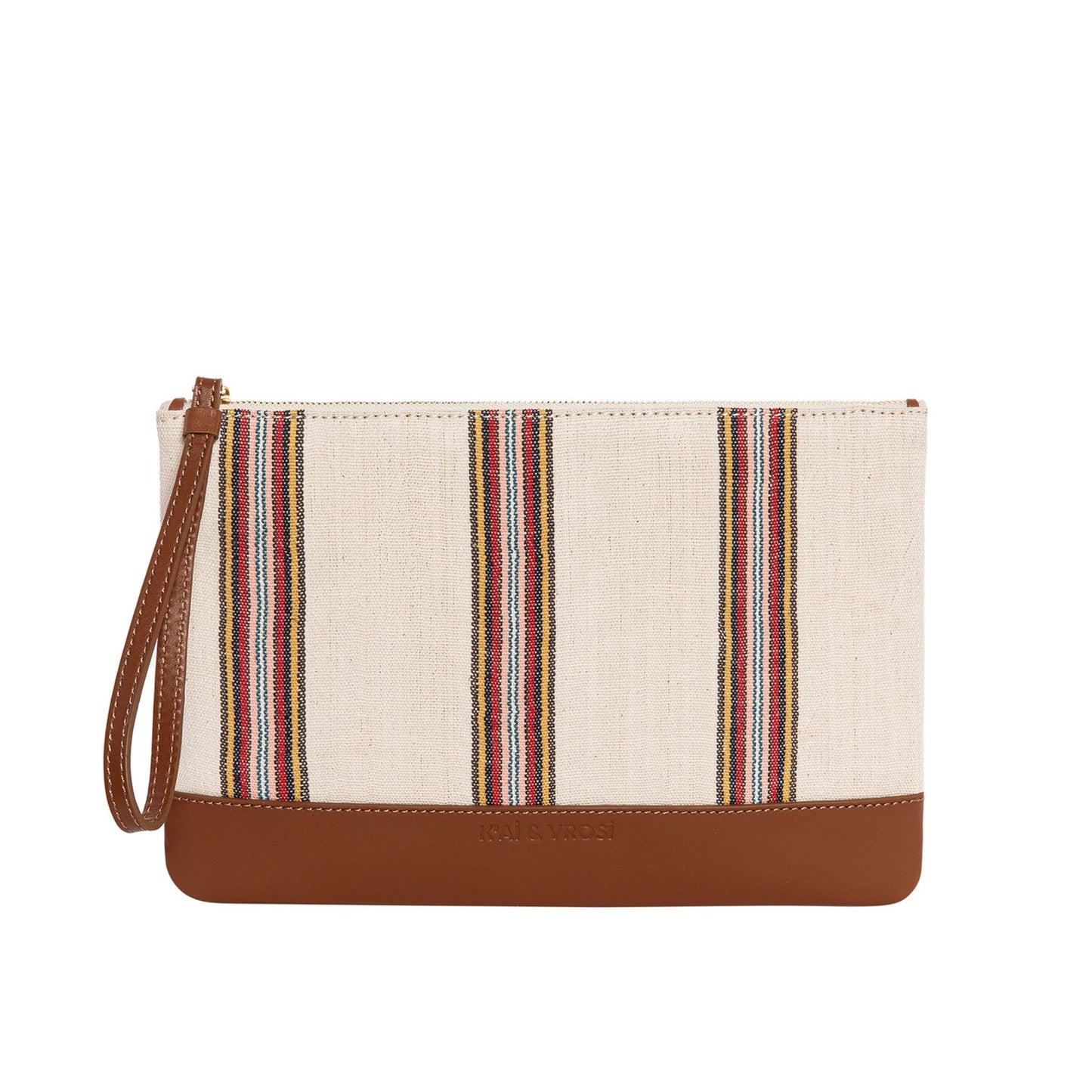 Antiochia - Tobacco Calfskin & Handloomed Fabric Clutch