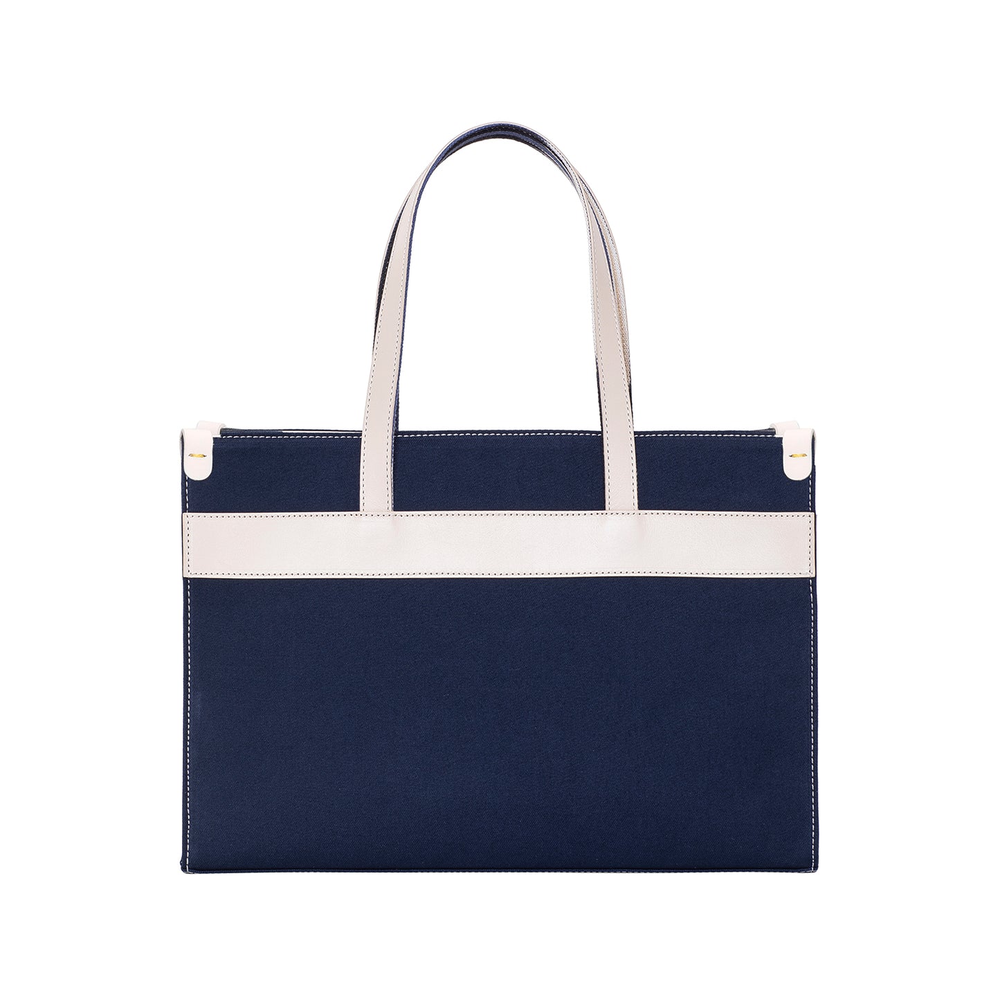 Navy Leather & Canvas Tote Bag with Pockets