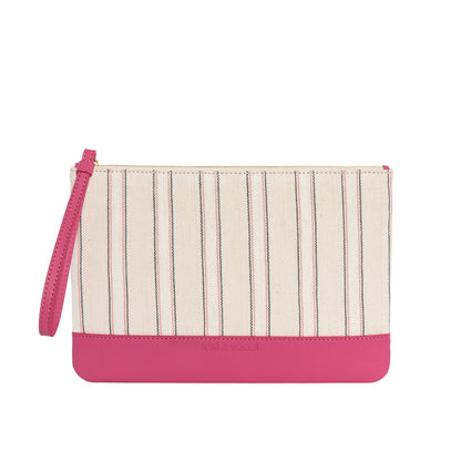 Defne - Pink Calfskin & Handloomed Fabric Clutch