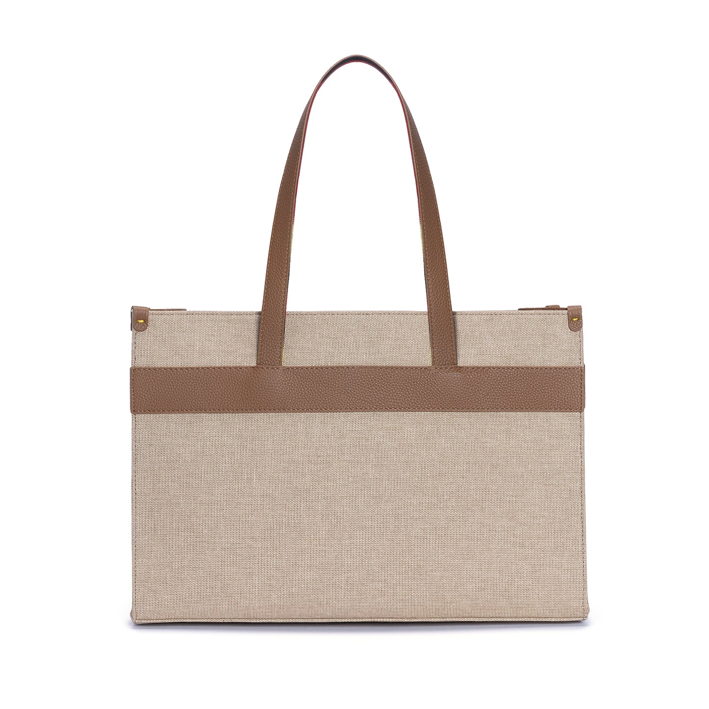 Tobacco Leather & Canvas Tote Bag with Pockets